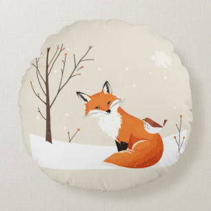 Weltfrieden Minimalistisch Fox Bird Niedlicher Tie Rundes Kissen