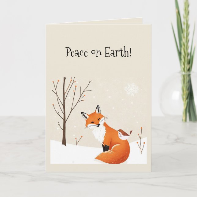 Weltfrieden Minimalistisch Fox Bird Süße Tier Karte (Vorderseite)