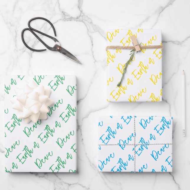 Weltfrieden Moderne Holiday Typografie Geschenkpapier Set (Vorderseite)