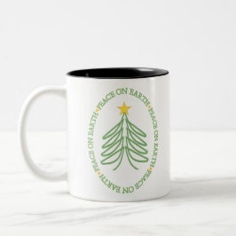 Weltfrieden Moderner Ferienbaum und Zitat Zweifarbige Tasse