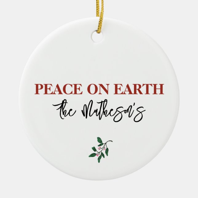 Weltfrieden NAME Dove Holly Red Green Keramik Ornament (Vorne)