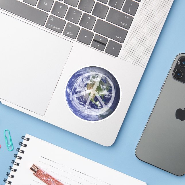Weltfrieden Planet im Weltraum Symbol-Zeichen Aufkleber (Laptop mit iPhone)