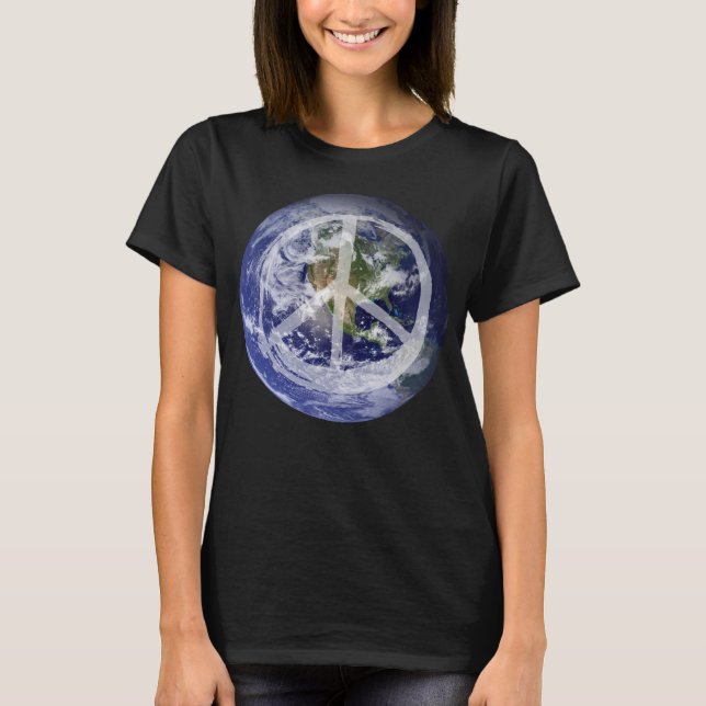 Weltfrieden Planet im Weltraum Symbol-Zeichen T-Shirt (Vorderseite)