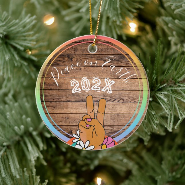 Weltfrieden Rainbow Individuelle Name- Jahr Keramik Ornament (Baum)