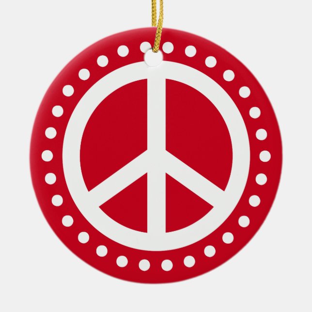 Weltfrieden Red and White Polka Dot Keramik Ornament (Vorne)
