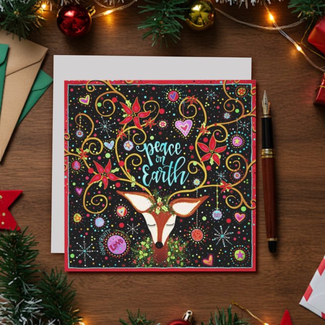 Weltfrieden Reindeer Weihnachtsfest Feiertagskarte (Von Creator hochgeladen)