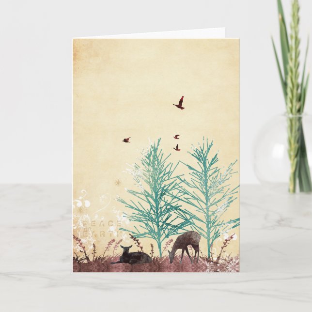 Weltfrieden-Rotwild Feiertagskarte (Vorderseite)