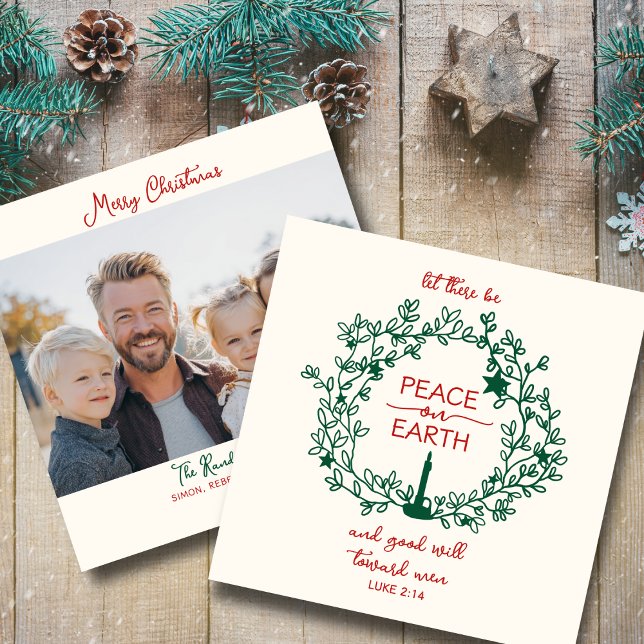 Weltfrieden Scripture Handgezeichnetes Foto Feiertagskarte (Keepsake Christian Christmas card to spread peace & joy)