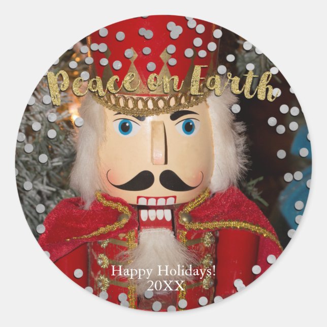 Weltfrieden Silver & Gold Nutcracker Weihnachten Runder Aufkleber (Vorderseite)