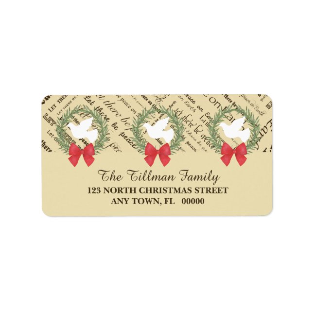 Weltfrieden-Taube, Olivenöl-Blätter, Typografie, B Adressaufkleber (Vorne)