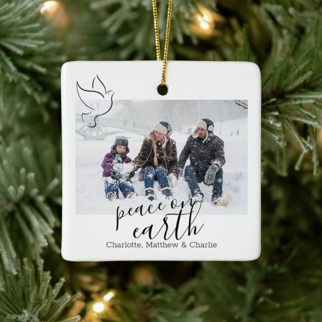 Weltfrieden taube Personalisiertes Foto Keramikornament (Baum)