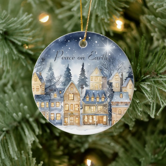 Weltfrieden Village Sky Star Familienname Keramik Ornament (Baum)