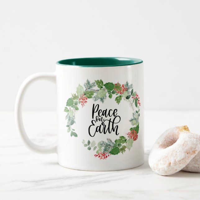 Weltfrieden Wasserfarbe  Zweifarbige Tasse (Mit Donut)