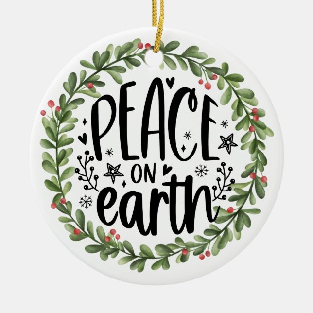 Weltfrieden Watercolor Wreath Keramik Ornament (Vorne)