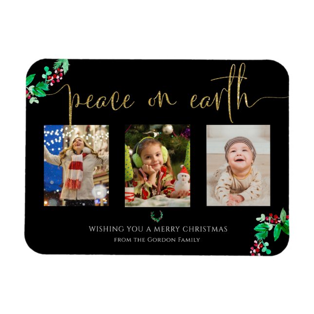 Weltfrieden Weihnachten 3 Foto Kranz Magnet (Horizontal)