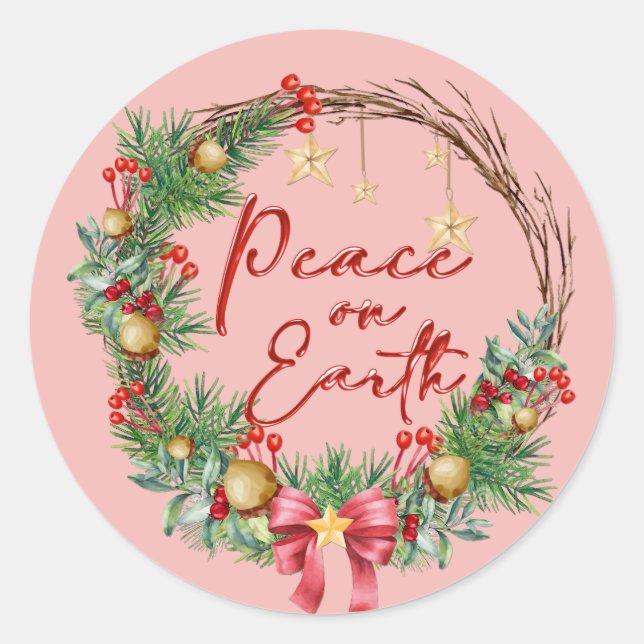Weltfrieden Weihnachtskranz Umschlag Aufkleber (Vorderseite)