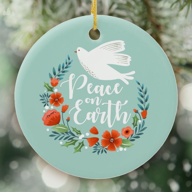 Weltfrieden Weihnachtsschrift Keramik Ornament (An elegant Peace on earth Christmas ornament)