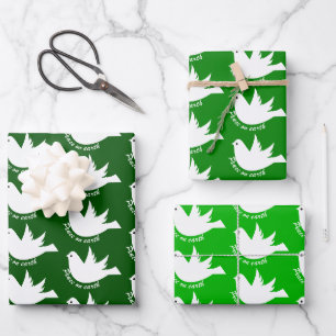 Weltfrieden weiße Taube grün Weihnachten Geschenkpapier Set