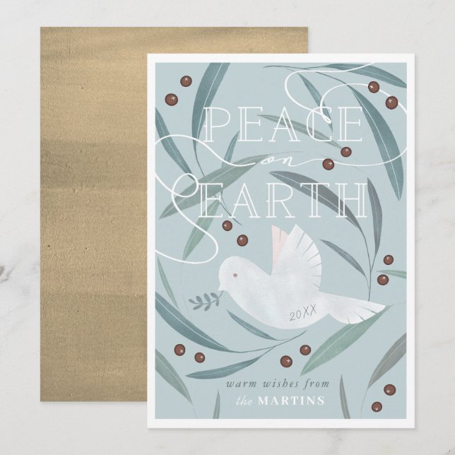 Weltfrieden White Dove Blue Weihnachtskarte Einladung (Vorne/Hinten)