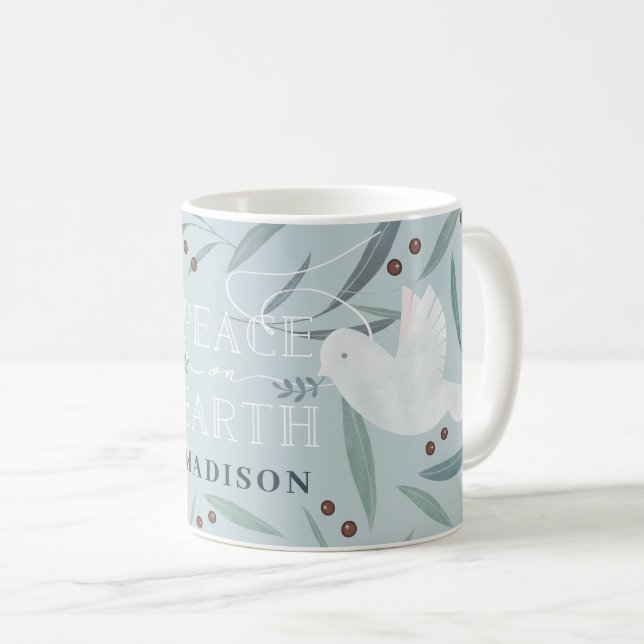 Weltfrieden White Dove Light Blue Holiday Kaffeetasse (VorderseiteRechts)