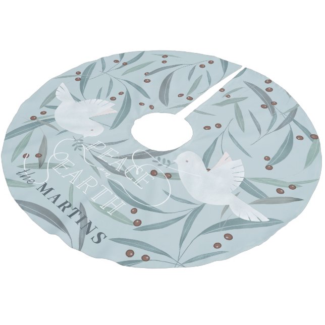 Weltfrieden White Dove Light Blue Polyester Weihnachtsbaumdecke (Schrägansicht)