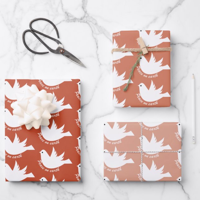 Weltfrieden White Taube Terracotta Weihnachten Geschenkpapier Set (Vorderseite)