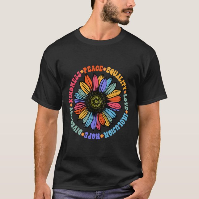 Weltfriedensstifter Sonnenblumenblumengestelle T-Shirt (Vorderseite)