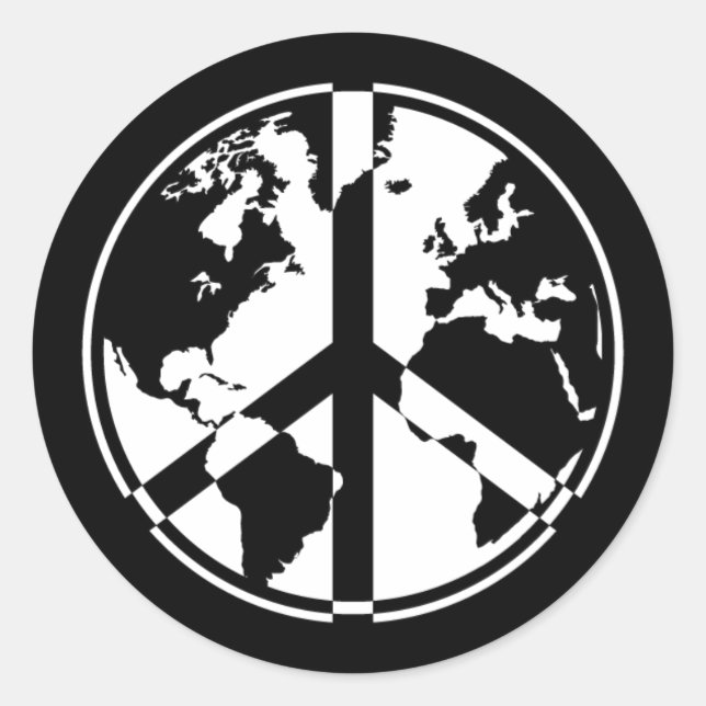 Weltfriedensticker - Weiß auf Schwarz Runder Aufkleber (Vorderseite)