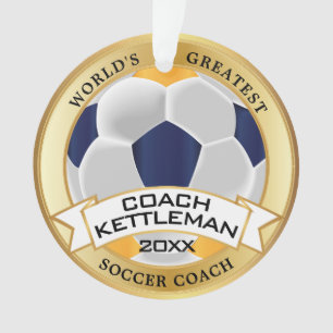 Weltgrößter Fußballtrainer Gold, Marine und Wei Ornament