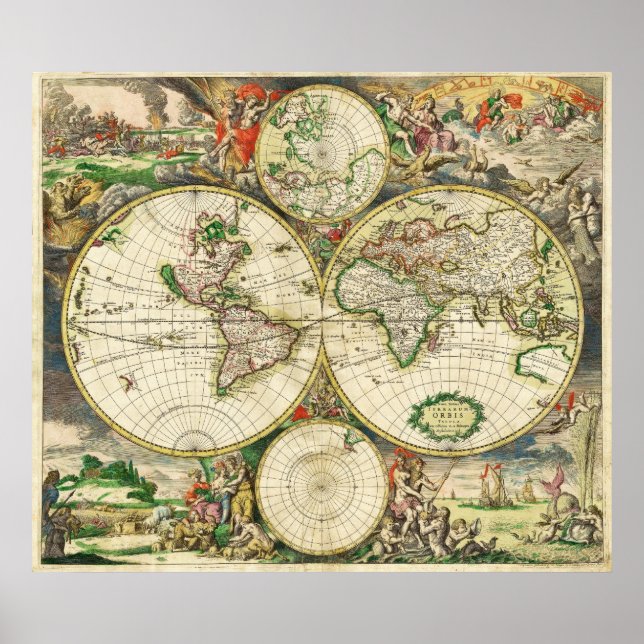 Weltkarte 1689 von Gerard van Schagen Poster (Vorne)