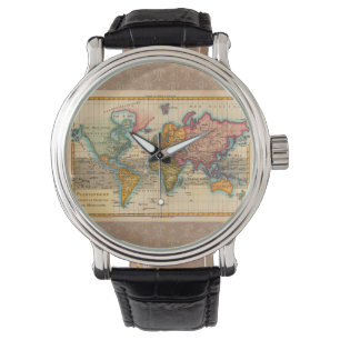 Weltkarte 1700er antike Kontinente Armbanduhr