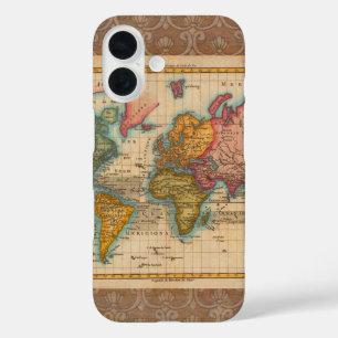 Weltkarte 1700er antike Kontinente iPhone 16 Hülle