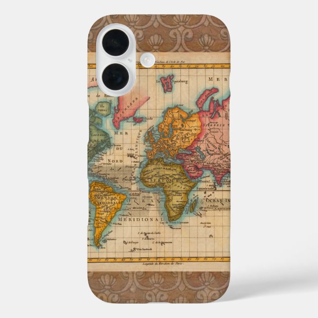 Weltkarte 1700er antike Kontinente iPhone 16 Hülle (Rückseite)