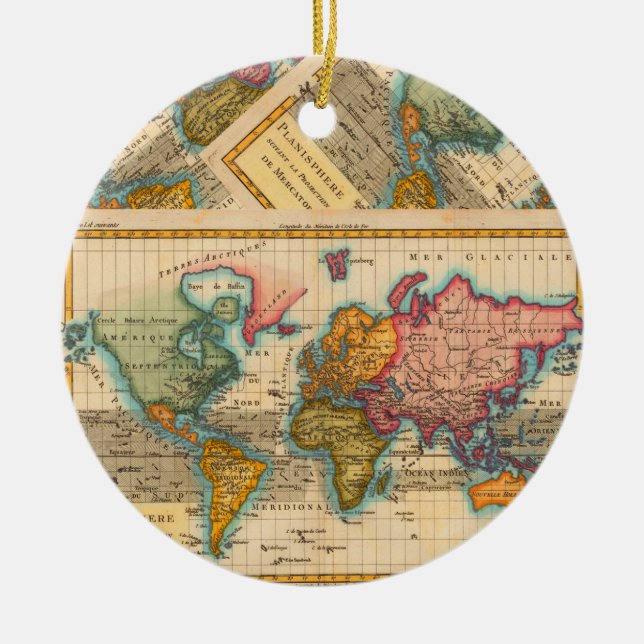 Weltkarte 1700er antike Kontinente Keramik Ornament (Vorne)