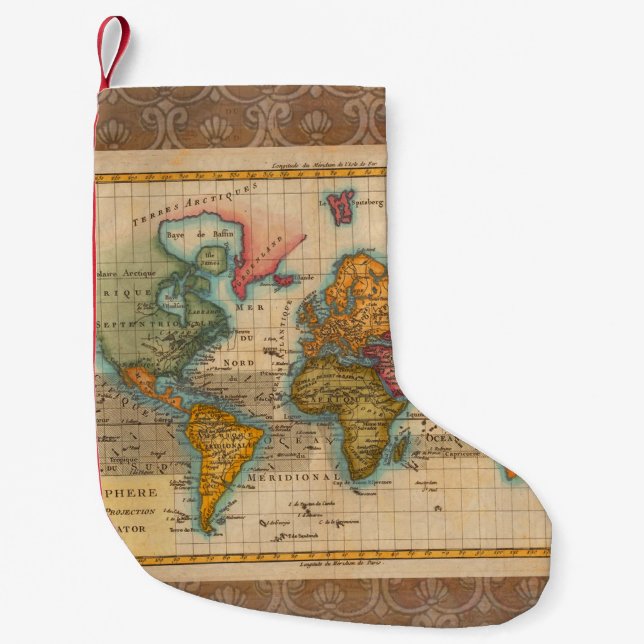 Weltkarte 1700er antike Kontinente Kleiner Weihnachtsstrumpf (Vorderseite)