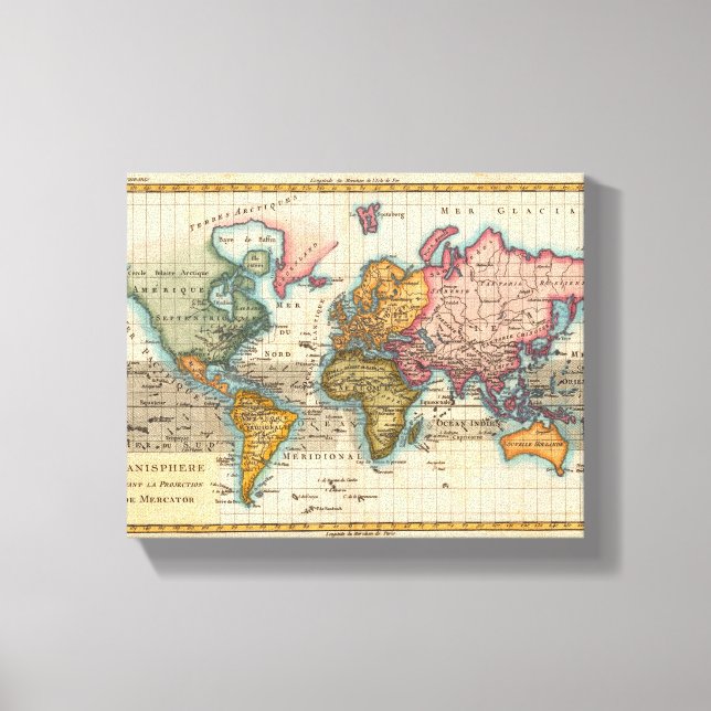 Weltkarte 1700er antike Kontinente Leinwanddruck (Vorderseite)
