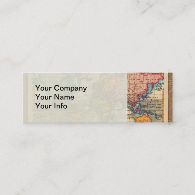 Weltkarte 1700er antike Kontinente Mini Visitenkarte (Vorderseite)