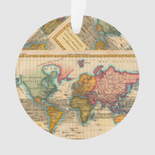 Weltkarte 1700er antike Kontinente Ornament