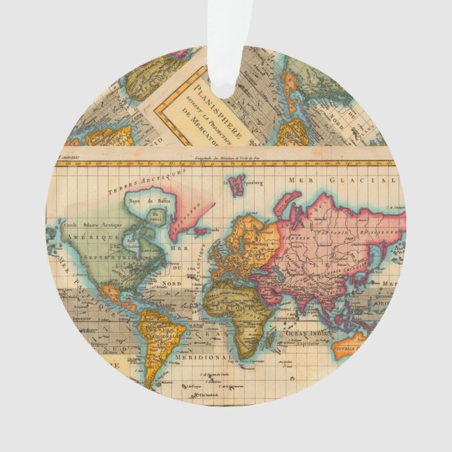 Weltkarte 1700er antike Kontinente Ornament (Vorderseite)