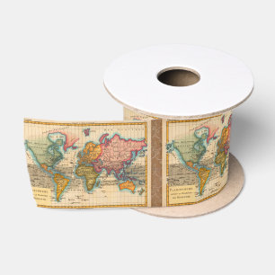 Weltkarte 1700er antike Kontinente Satinband