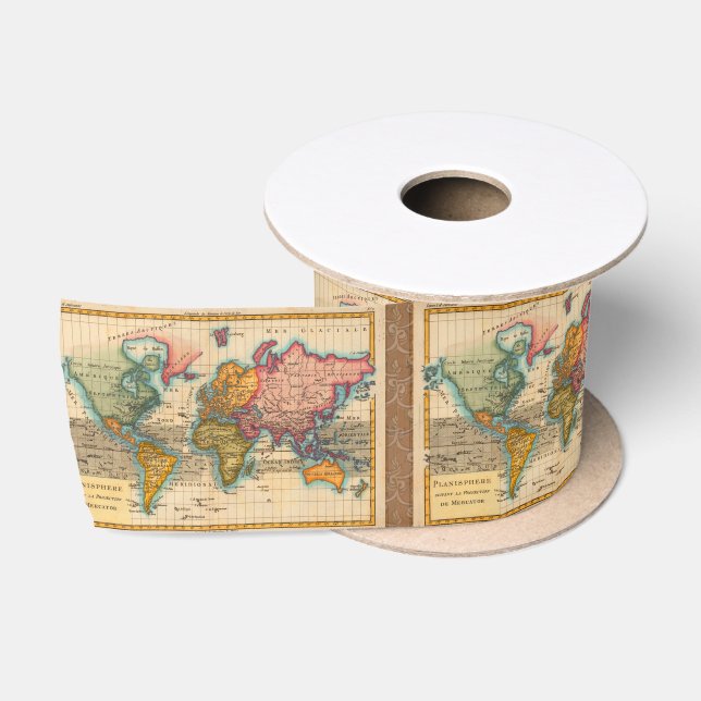 Weltkarte 1700er antike Kontinente Satinband (Spule)