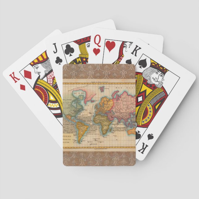 Weltkarte 1700er antike Kontinente Spielkarten (Rückseite)