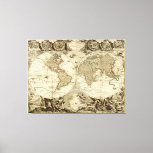 Weltkarte 1708 durch Jean Baptiste Nolin Leinwanddruck