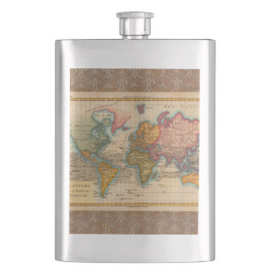 Weltkarte 1780 Bonne Antique Planisphäre  Flachmann