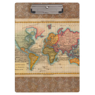 Weltkarte 1780 Bonne Antique Planisphäre Klemmbrett