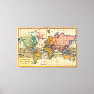 Weltkarte 1780 Bonne Antique Planisphäre Leinwanddruck