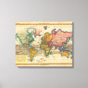 Weltkarte 1780 Bonne Antique Planisphäre Leinwanddruck