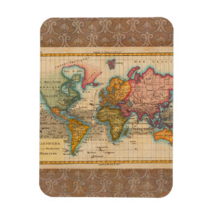 Weltkarte 1780 Bonne Antique Planisphäre  Magnet
