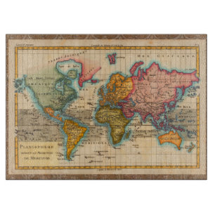 Weltkarte 1780 Bonne Antique Planisphäre Schneidebrett