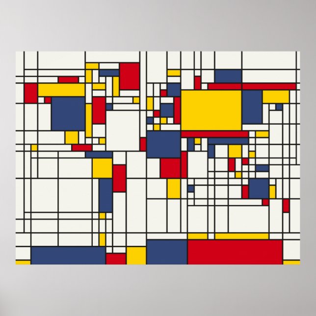Weltkarte Abstrakt Mondrian Style Poster (Vorne)